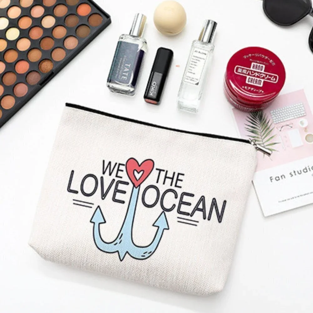 Cotton Linen Zippered Cosmetic Bag
